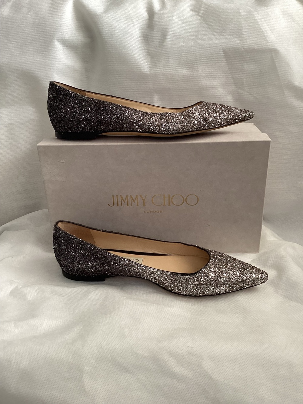 Jimmy Choo Speckled Glitter Romy Flats, Size 38